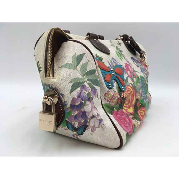 Etro Leather Garden Floral and Butterfly Emblem Top Handle Purse - Picture 6 of 9